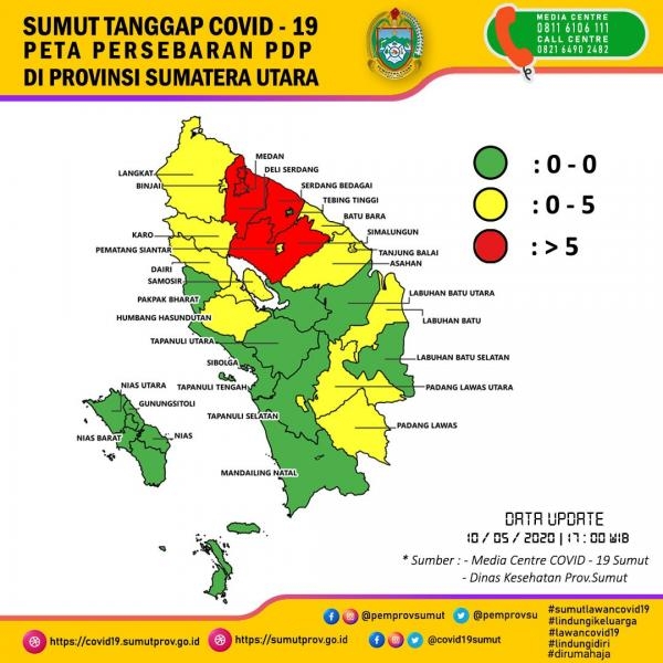 Peta Persebaran PDP di Provinsi Sumatera Utara 10 Mei 2020 